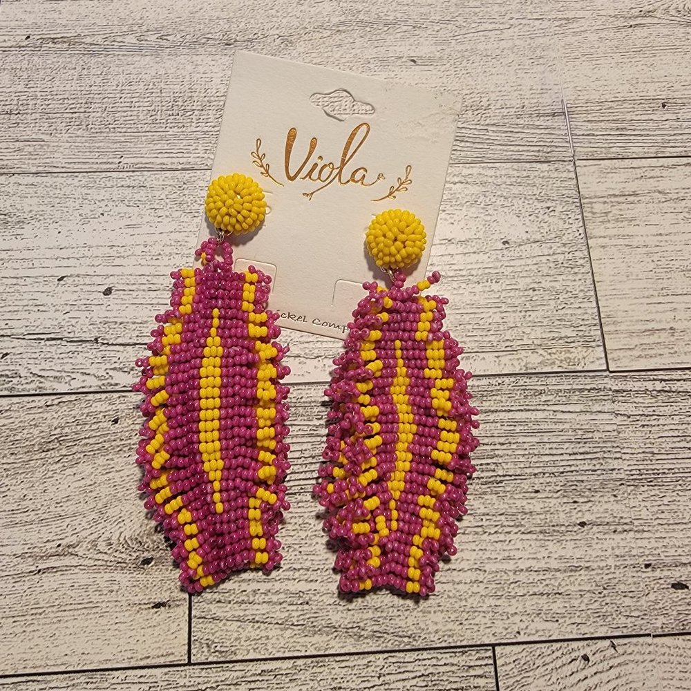 Viola Yellow and Hot Pink Beaded Earrings